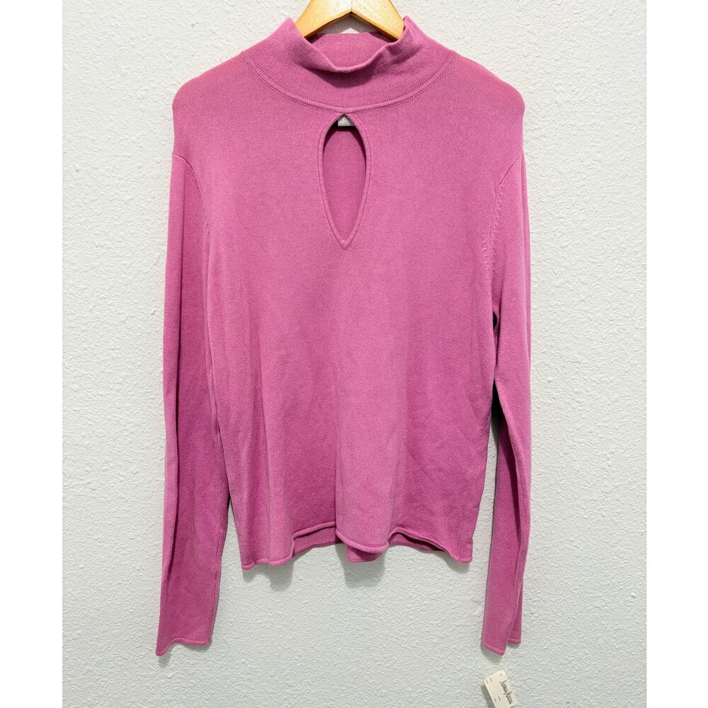 Vintage Deadstock Pink Silk Sweater Cashmere Blend Barbie 90s Keyhole Mockneck